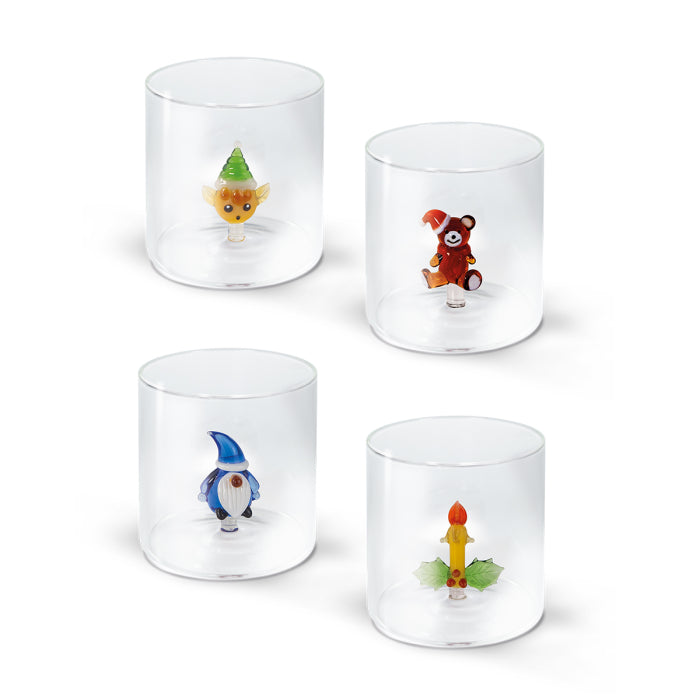 Set 4 Bicchieri in vetro borosilicato / Decori Natalizi