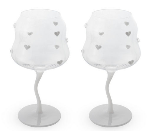 Set 2 calici cocktail -Decoro cuori bianchi