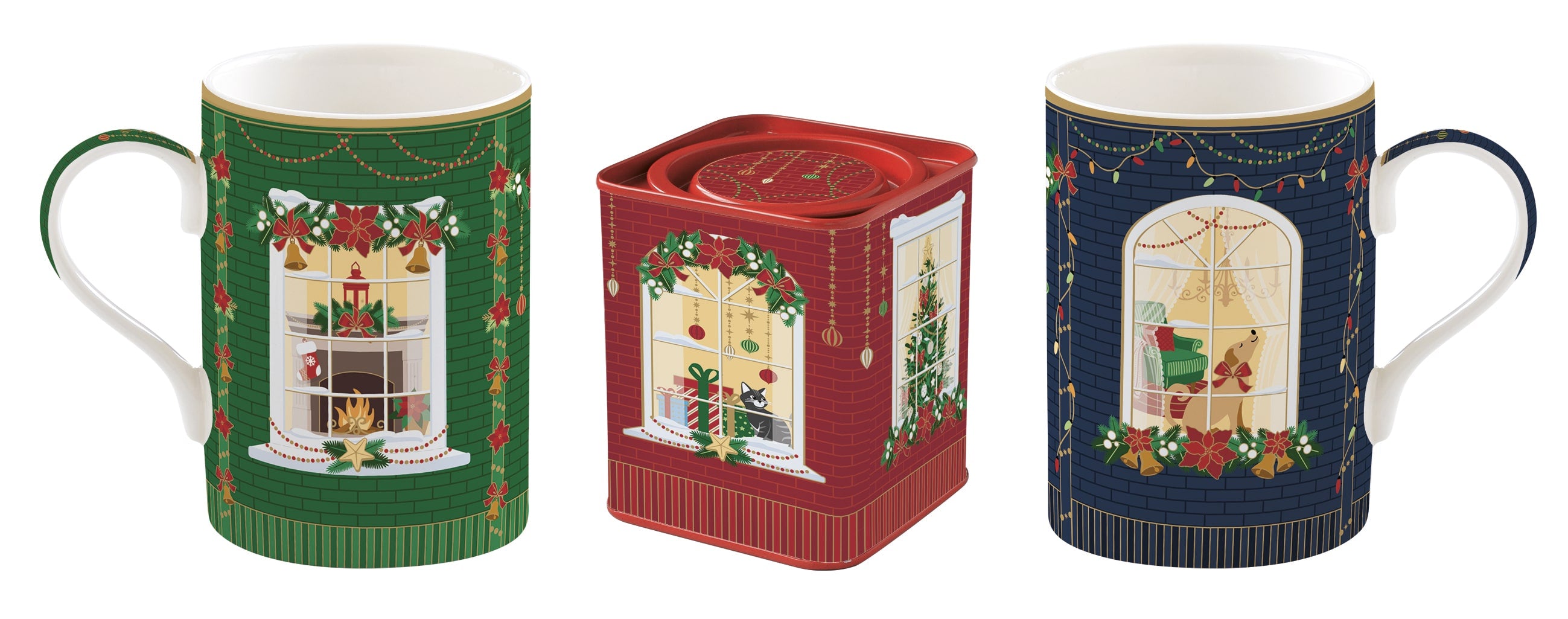 Set tea con 2 mug in porcellana - Gift Box in latta / Festive Avenue