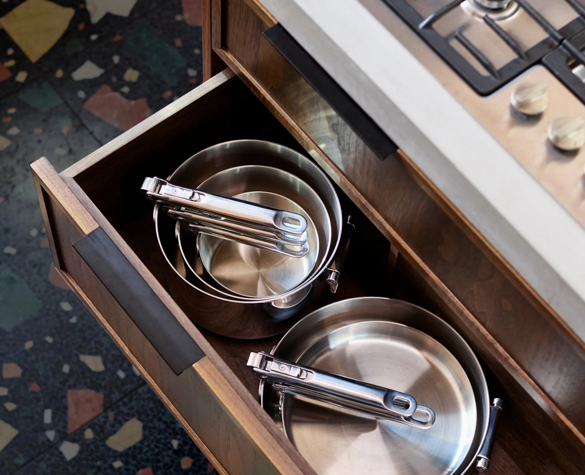 Set 6 di pentole pieghevoli - Acciaio Spaziale