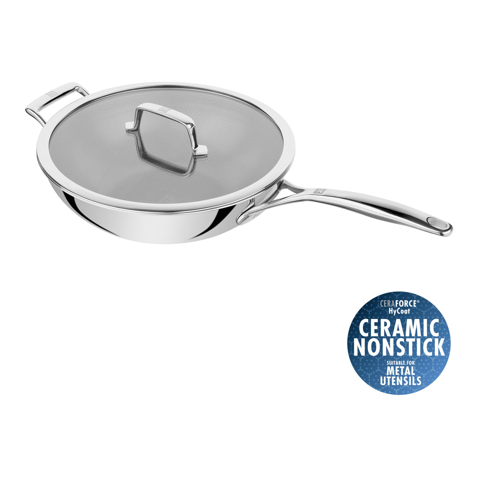 Wok con coperchio - 30 cm, 18/10 acciaio inossidabile, Ceraforce HyCoat