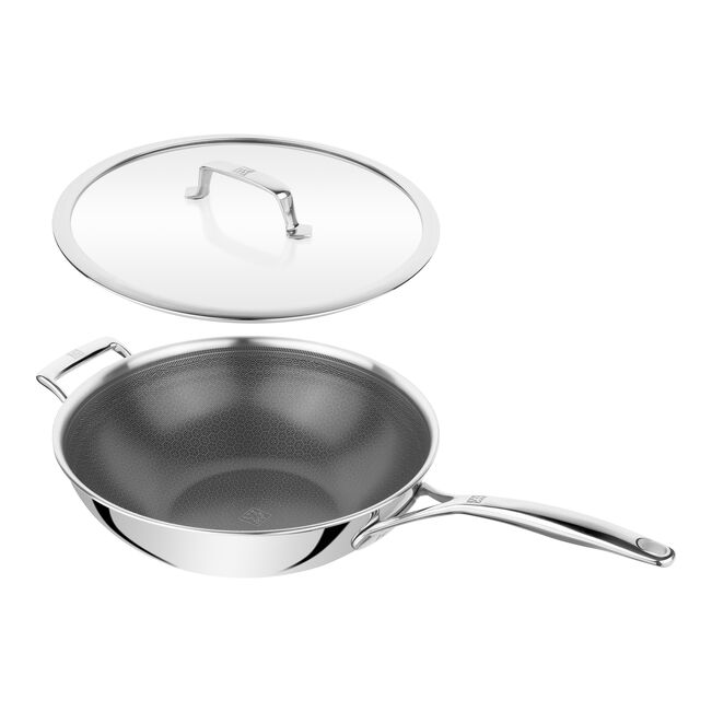 Wok con coperchio - 30 cm, 18/10 acciaio inossidabile, Ceraforce HyCoat