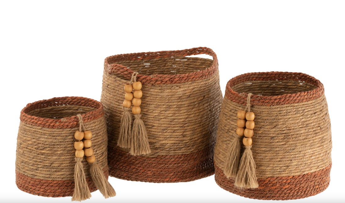 Cesto Rotondo Perle Naturale/Marrone