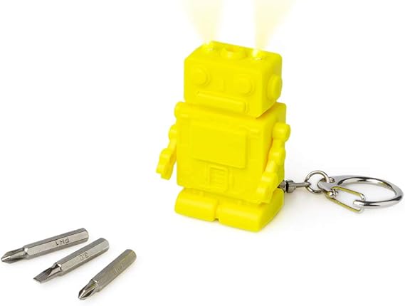 Portachiavi robot multifunzionale con luce - Giallo
