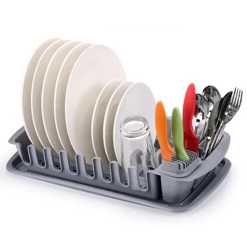 Scolapiatti Con Vassoio Prendigoccia, Grigio "Clean Kit"