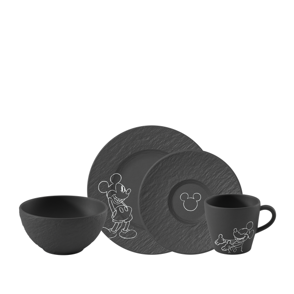 Set da colazione 4 Pezzi in Premium Porcelain Nero, Manufacture - Mickey Mouse