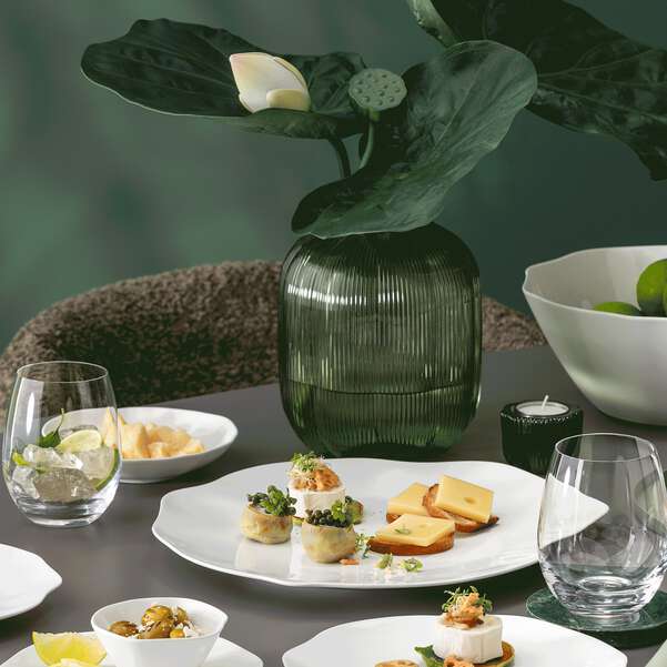 PURA Piatto gourmet bianco - 32,1 x 32,1 cm, Premium Bone Porcelain