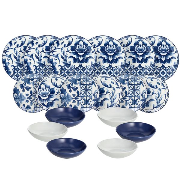 Servizio piatti 18 pezzi ORTIGIA - Porcellana Blu