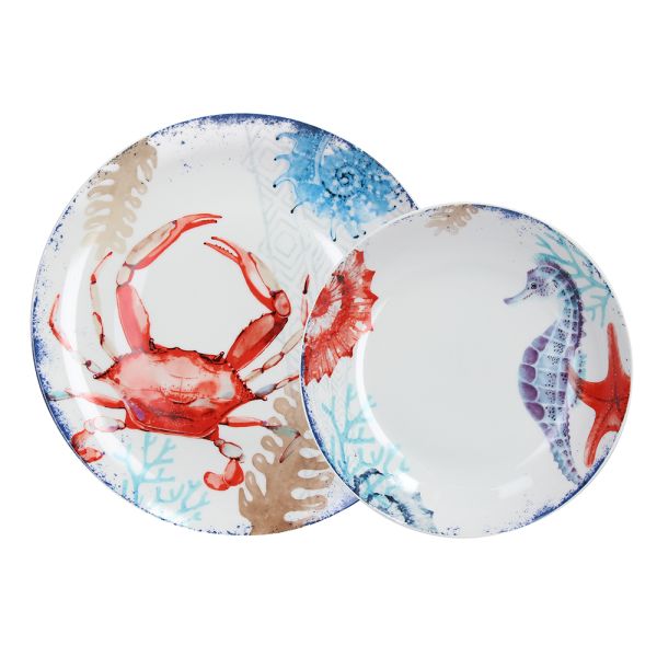 Servizio piatti 12 pezzi AQUARIUM - Porcellana Rosso-Blu