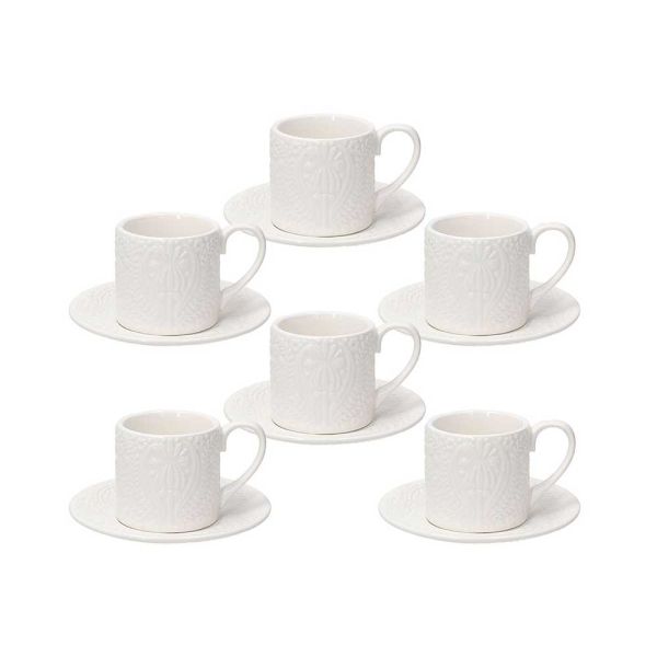 SET 6 tazzine caffè con piattino 70 cc COPENAGHEN - Porcellana Bianco