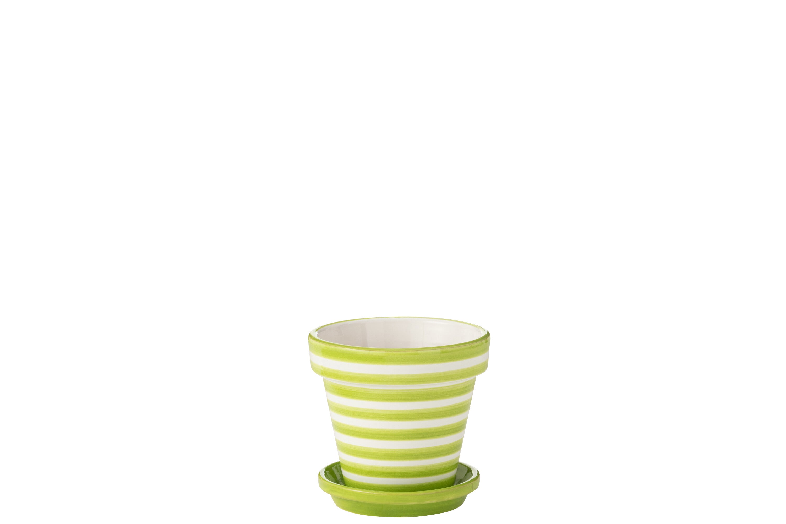 Vaso da fiori + piattino Granada Stripes, ceramica dipinta a mano, verde, S