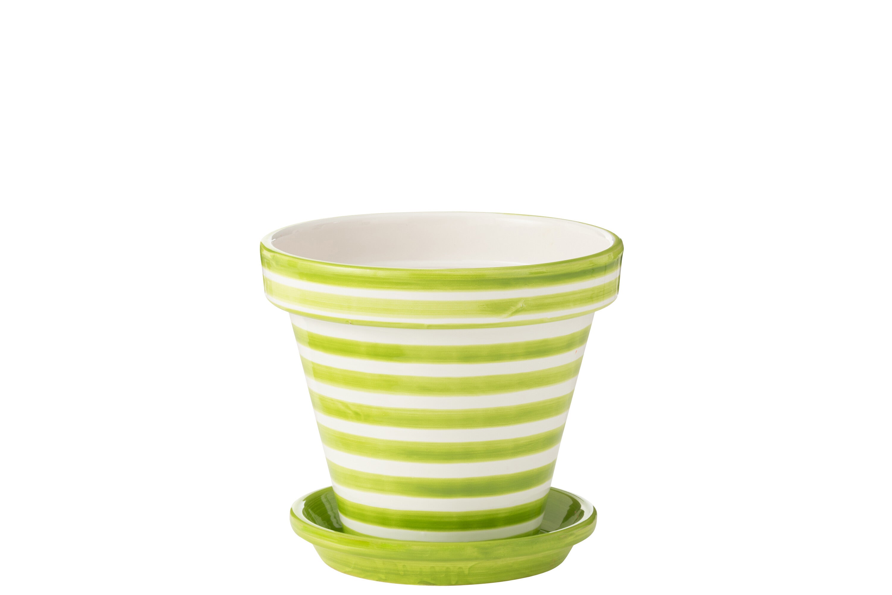 Vaso da fiori + piattino Granada Stripes, ceramica dipinta a mano, verde, L