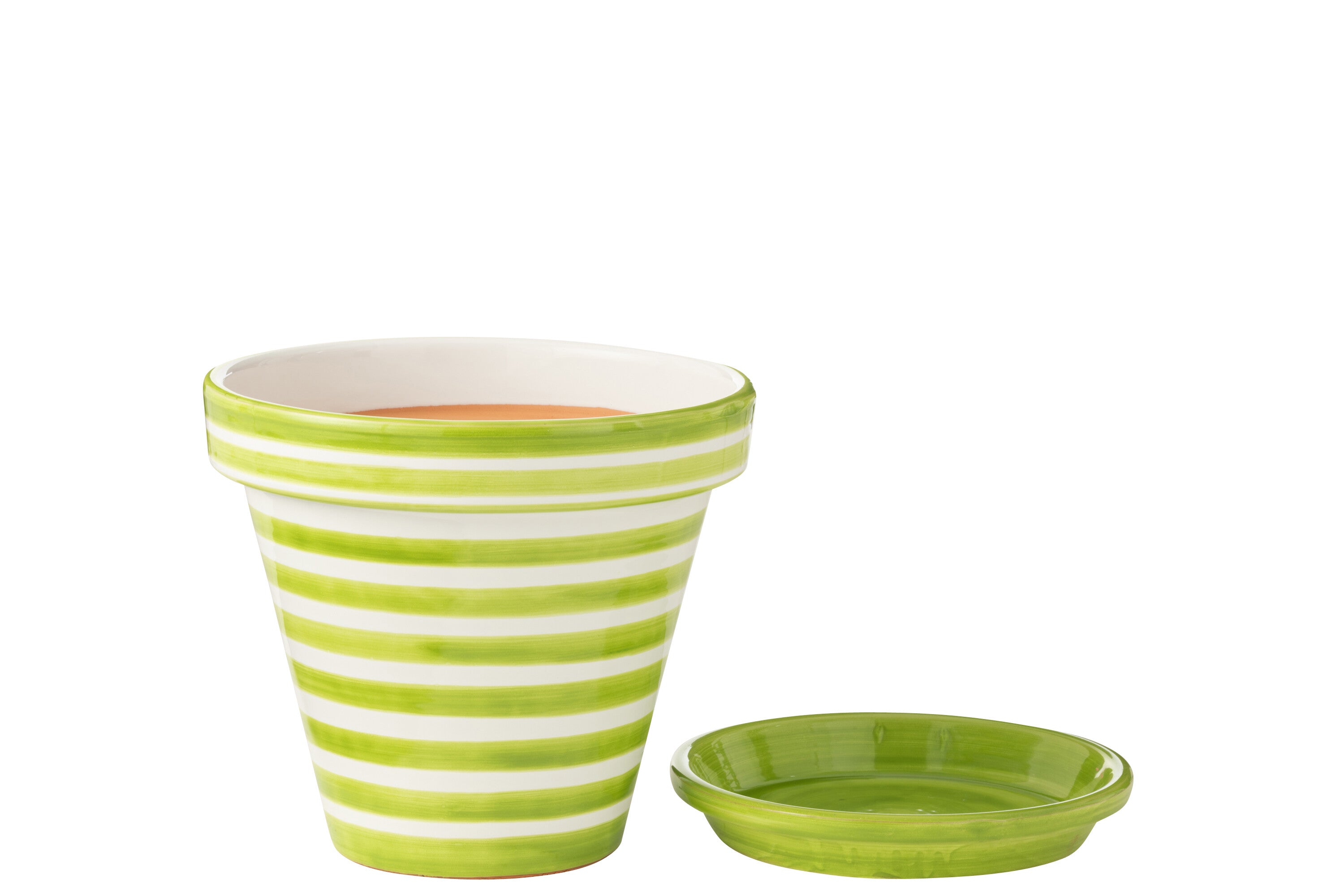Vaso da fiori + piattino Granada Stripes, ceramica dipinta a mano, verde, L