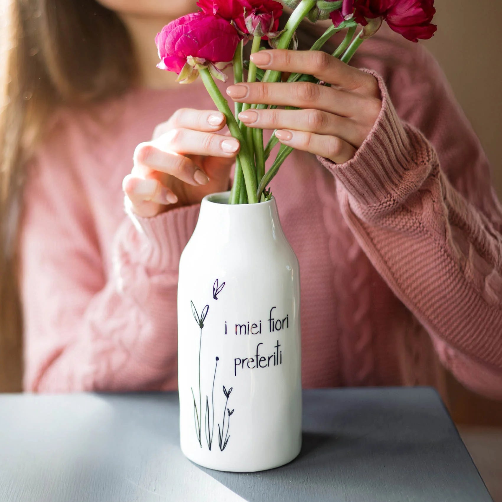 Vaso Portafiori in gres "I miei fiori preferiti"