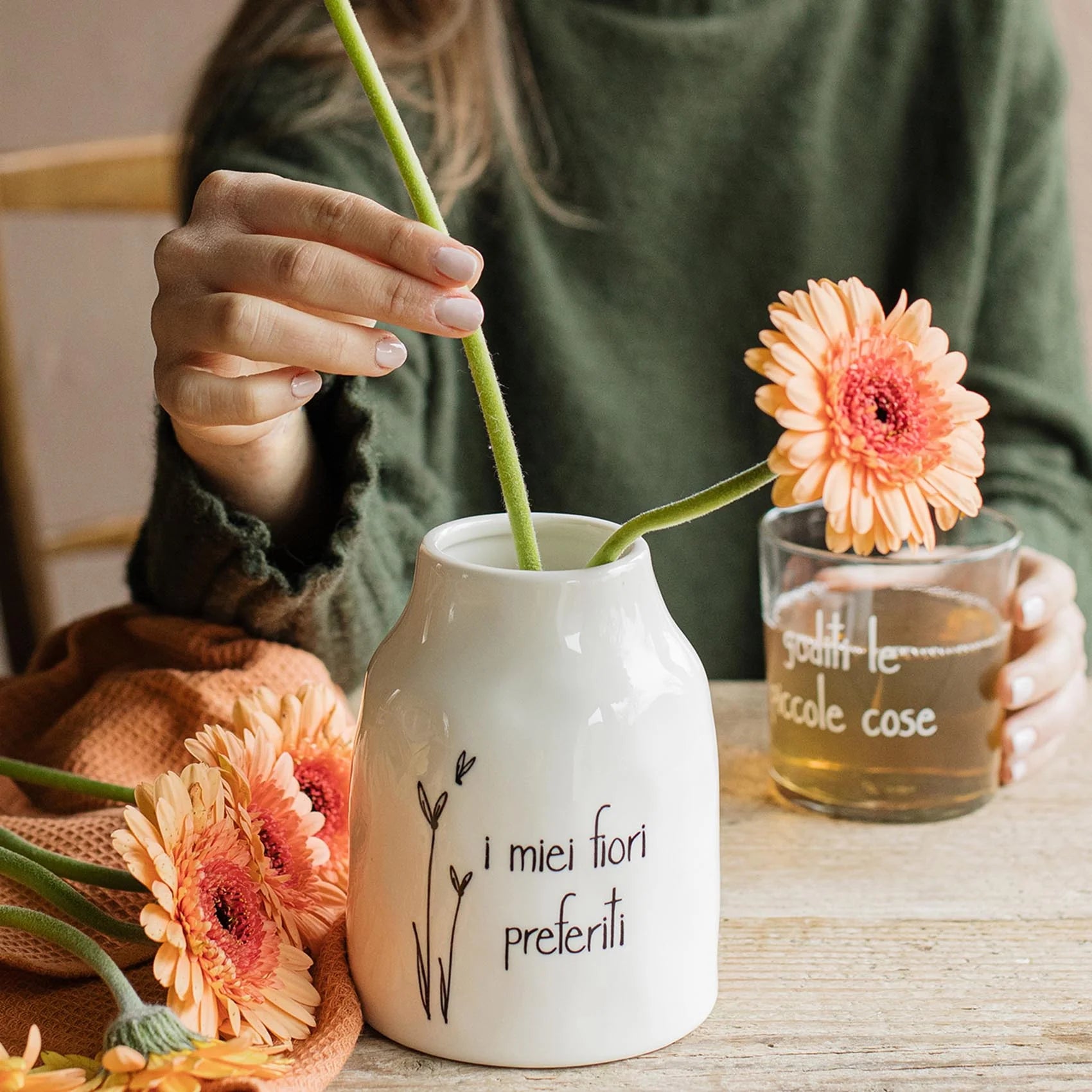 Vaso Portafiori in gres "I miei fiori preferiti" - 13 cm