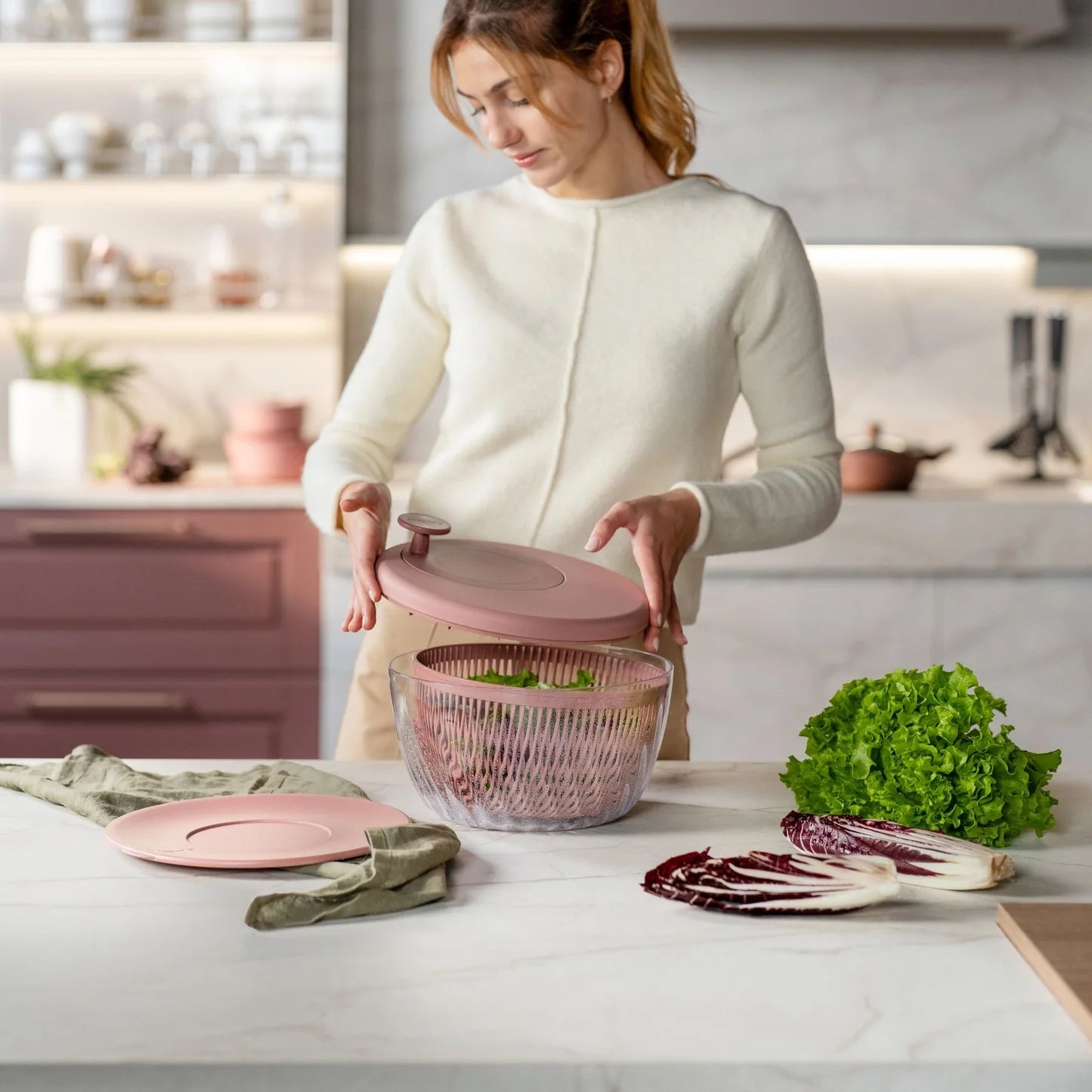SPIN&STORE - CENTRIFUGA INSALATA CON COPERCHIO - 26 CM Mauve