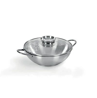 Wok Saltapasta in Acciaio Inox 18/10 con Coperchio - 28cm 3,7 L