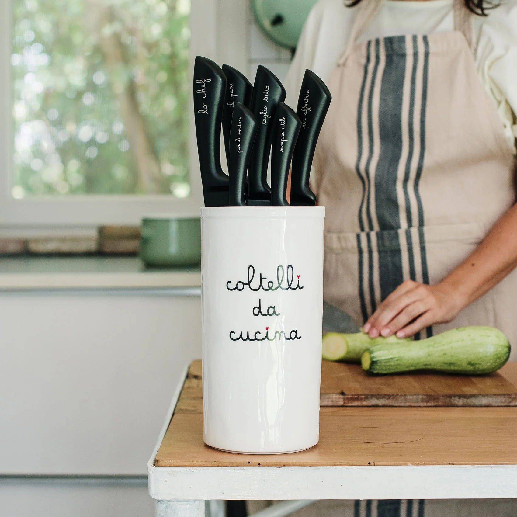 Portacoltelli in grès bianco "Coltelli da cucina"