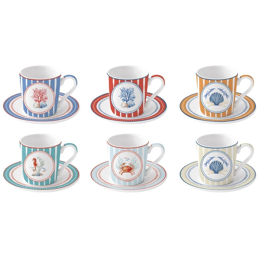 Set 6 tazzine espresso 100 ml c/piattini in gift box SEA BREEZE