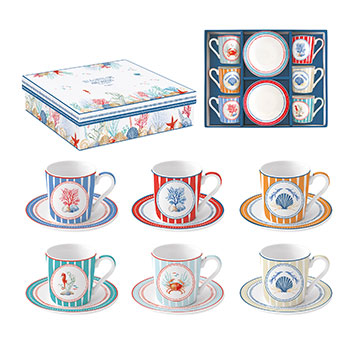 Set 6 tazzine espresso 100 ml c/piattini in gift box SEA BREEZE