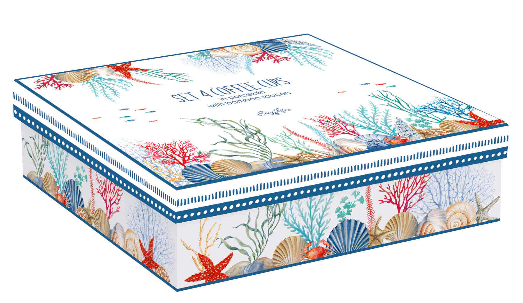 Set 4 bicchierini caffè 110 ml c/piattini in bamboo in gift box SEA BREEZE