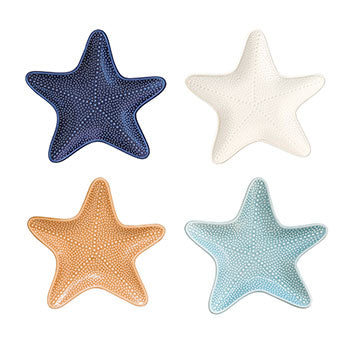 Piatto in porc.20x18,5 cm forma stella marina - 4 colori assortiti COQUILLAGES