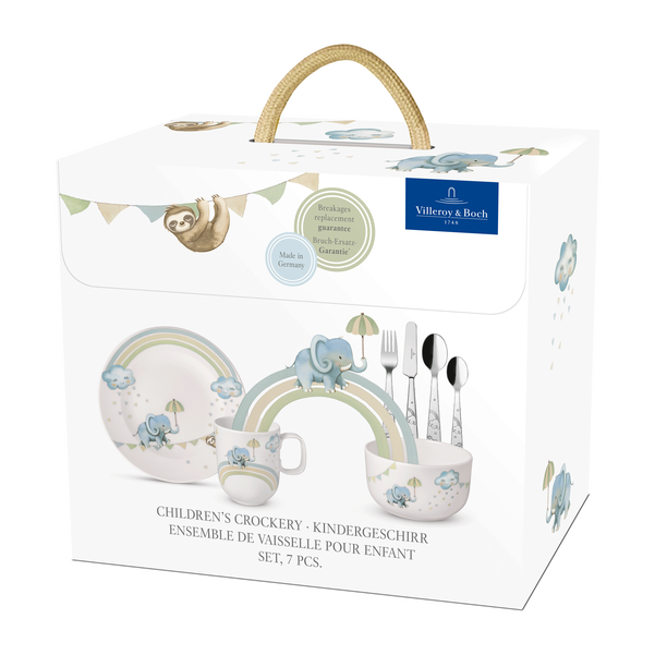 Boho Kids Set di stoviglie per bambini 7 pz. blu, Premium Porcelain