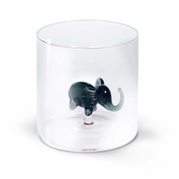 Bicchiere in vetro borosilicato 250 ml. Decoro ELEFANTE.