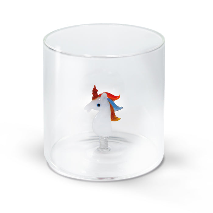 Bicchiere in vetro borosilicato 250 ml. Decoro UNICORNO.