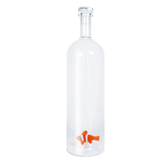 Bottiglia in vetro borosilicato con tappo 1,2 L. Decoro PESCE PAGLIACCIO.
