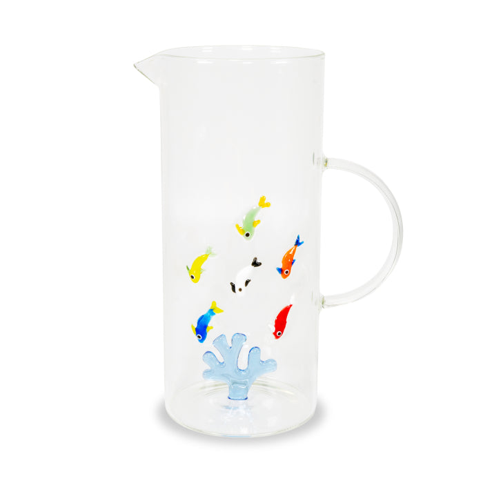 Caraffa in vetro 1,3 L. Decoro CORALLO E PESCI.