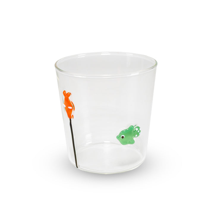 Bicchiere in vetro borosilicato 250 ml. Decoro PESCE CON BOA.