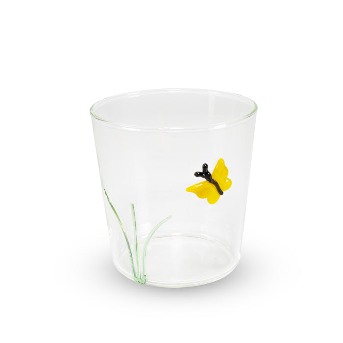 Bicchiere in vetro borosilicato 250 ml. Decoro FARFALLA.