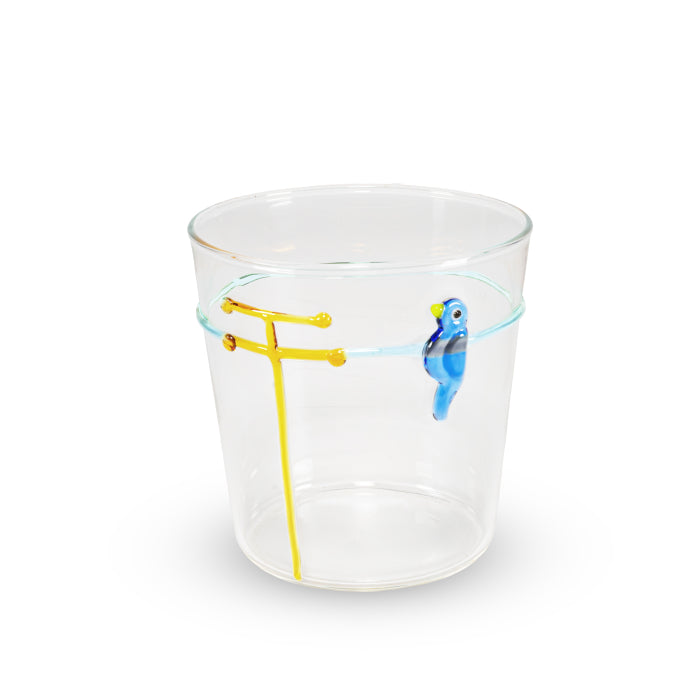 Bicchiere in vetro borosilicato 250 ml. Decoro UCCELLINO.