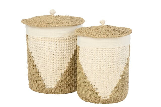 Set Di 2 Cesto + Coperchio Carta Bianco/Naturale