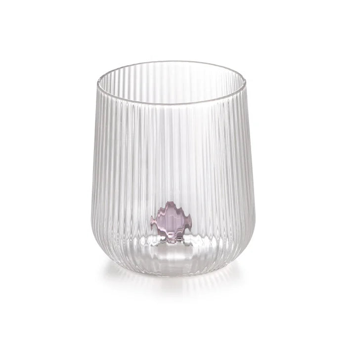 bicchiere in vetro borosilicato con gemma rosa