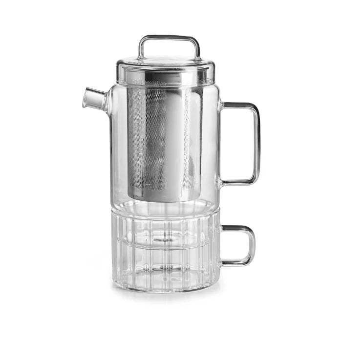 Luce te per uno in vetro borosilicato trasparente con tappo e tazza