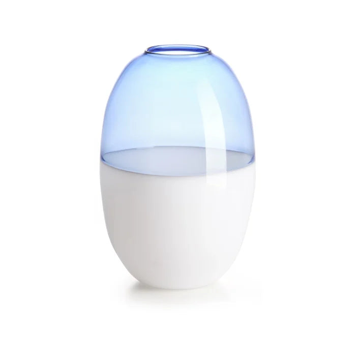 Scarlet vaso in vetro borosilicato bicolore bianco latte/blu trasparente H 25