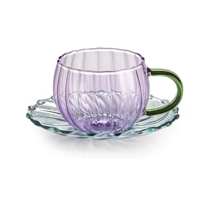 Sahara set 2 tazzine caffè con piattino in vetro borosilicato ametista/verde/tur