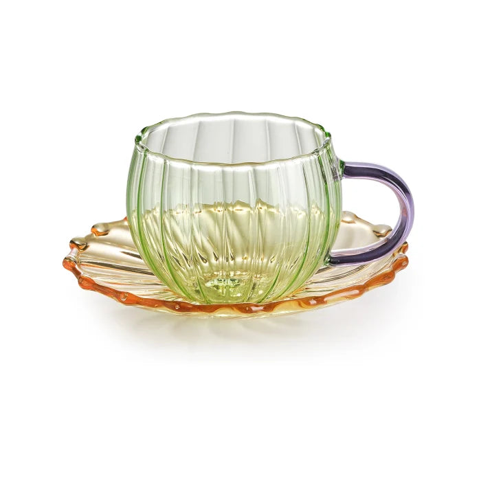 Sahara set 2 tazzine caffè con piattino in vetro borosilicato verde/ametista/amb