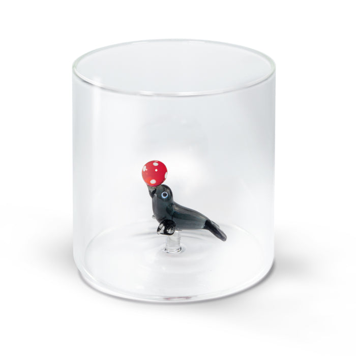 Bicchiere in vetro borosilicato. Capacità 250 ml. Decoro foca.