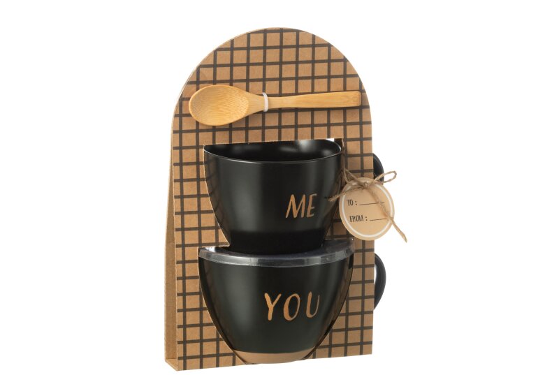 JOLIPA - Scatola 2 Tazze Ceramica Nero - 48868