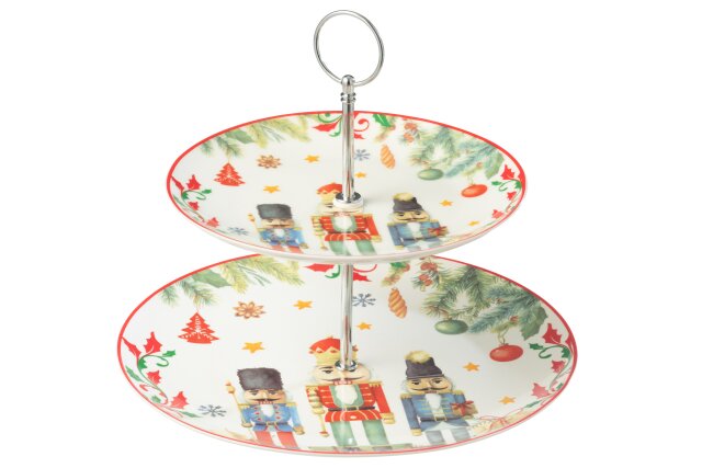 JOLIPA - Piatto Da Torta 2 Livelli Schiaccianoci ceramica bianco - 49323