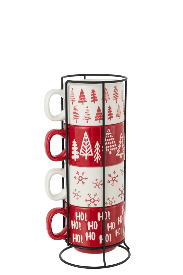 JOLIPA - 4 Tazze Natale Dolomite Bianco/Rosso - 59136