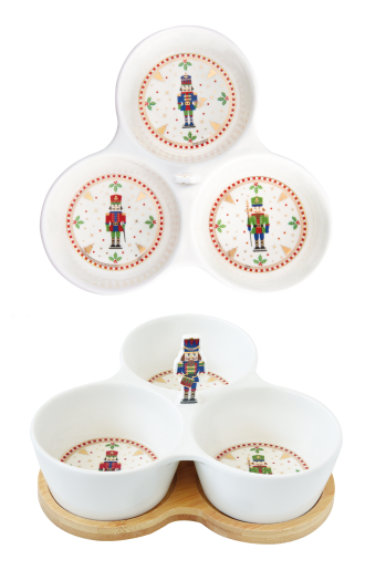 Easy Life - Set aperitivo 3 ciotole in porcellana e bamboo NUTCRAC - R2181#NUTC