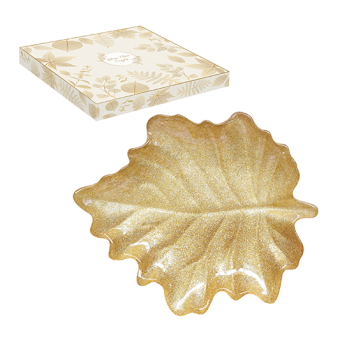 Easy Life - Piattino in vetro 28x23 cm forma foglia d'acero ORO - R1532#ORO