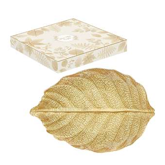 Easy Life - Piattino in vetro 32x21 cm forma foglia di betulla ORO - R1535#ORO