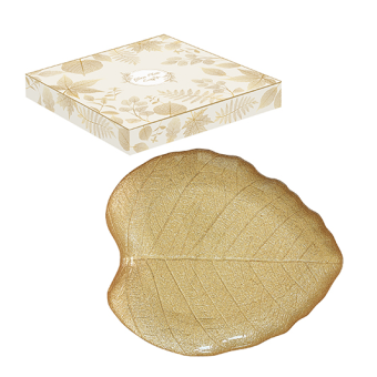 Easy Life - Piattino in vetro 28x23 cm forma foglia di tiglio ORO - R1538#ORO