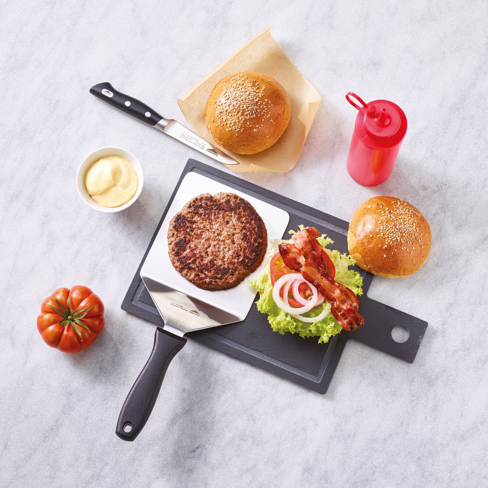 Spatola per hamburger Acciaio inox, Polipropilene - 19X13,8 cm
