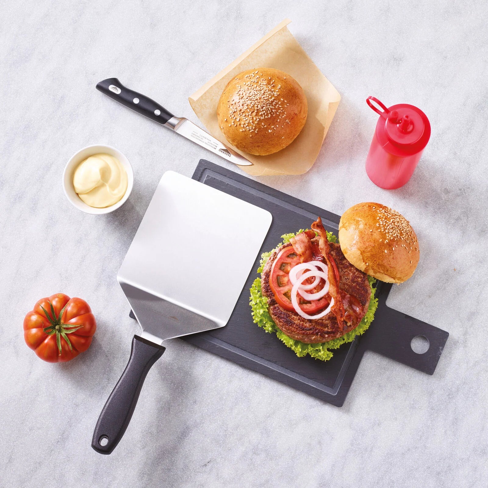 Spatola per hamburger Acciaio inox, Polipropilene - 19X13,8 cm